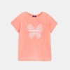 T-shirt manches courtes motif papillon rose-orangé Fille