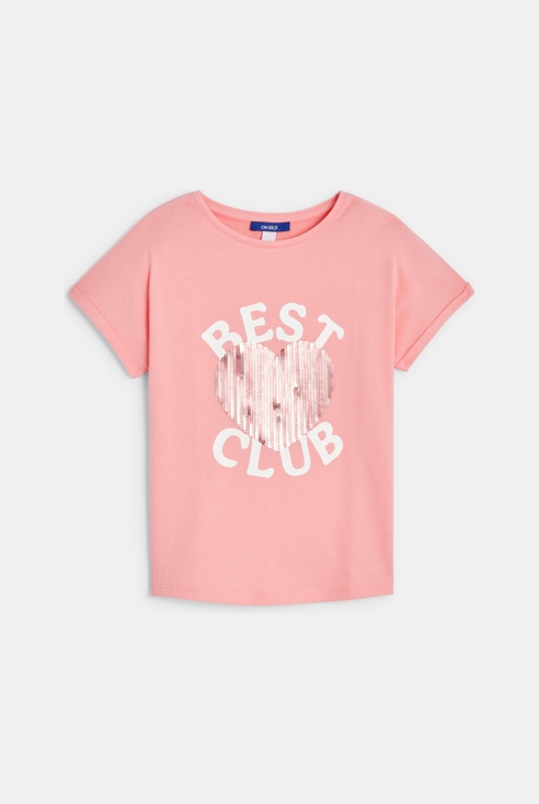 Dekliška majica s kratkimi rokavi z bleščicami rožnata 1