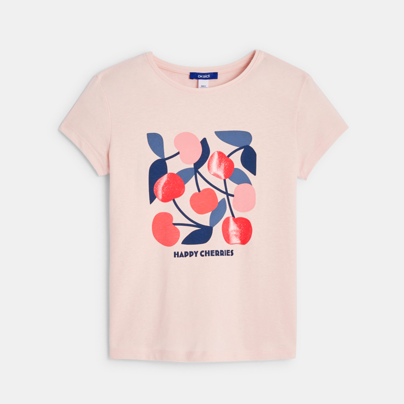 Rosa Kurzarm-T-Shirt mit Druck Mädchen