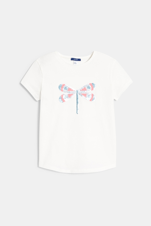 Girl's white short-sleeve T-shirt with magic sequins 1
