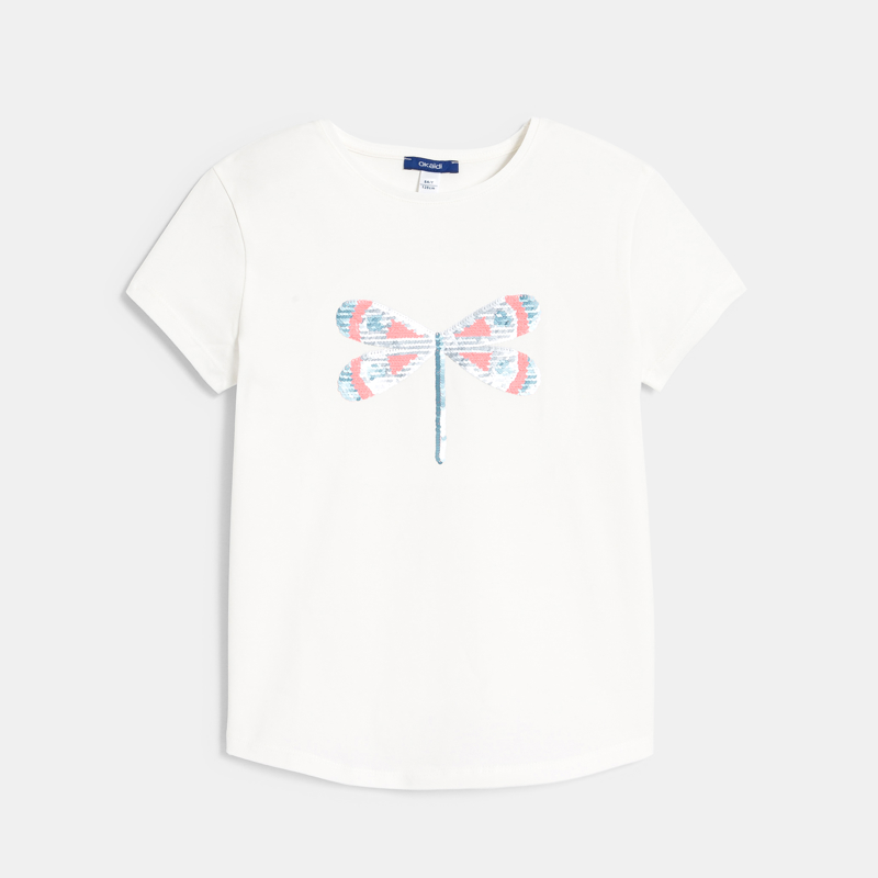 Weißes Kurzarm-T-Shirt mit Zauberpailletten für Mädchen