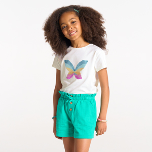 Wit T-shirt met korte mouwen en magische pailletten voor meisjes 1