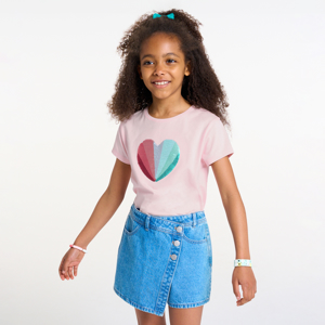 Roze T-shirt met korte mouwen en magische pailletjes voor meisjes 1