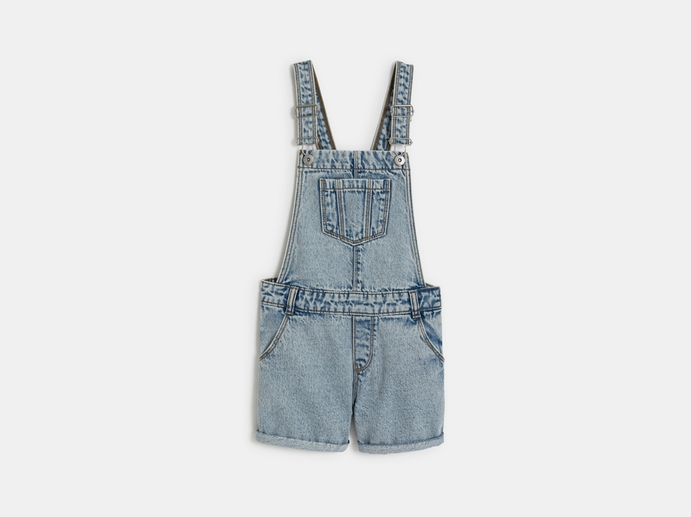 Salopette-short en jean délavé bleu Fille 1