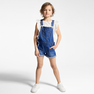 Korte blauwe jeanssalopette voor meisjes 1