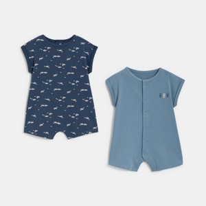 Combi courte coton bleu bébé garçon (lot de 2) 1