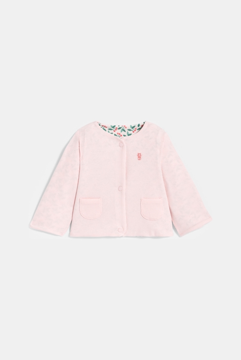 Dekliška rožnata obojestranska cvetlična jopica za dojenčke 1