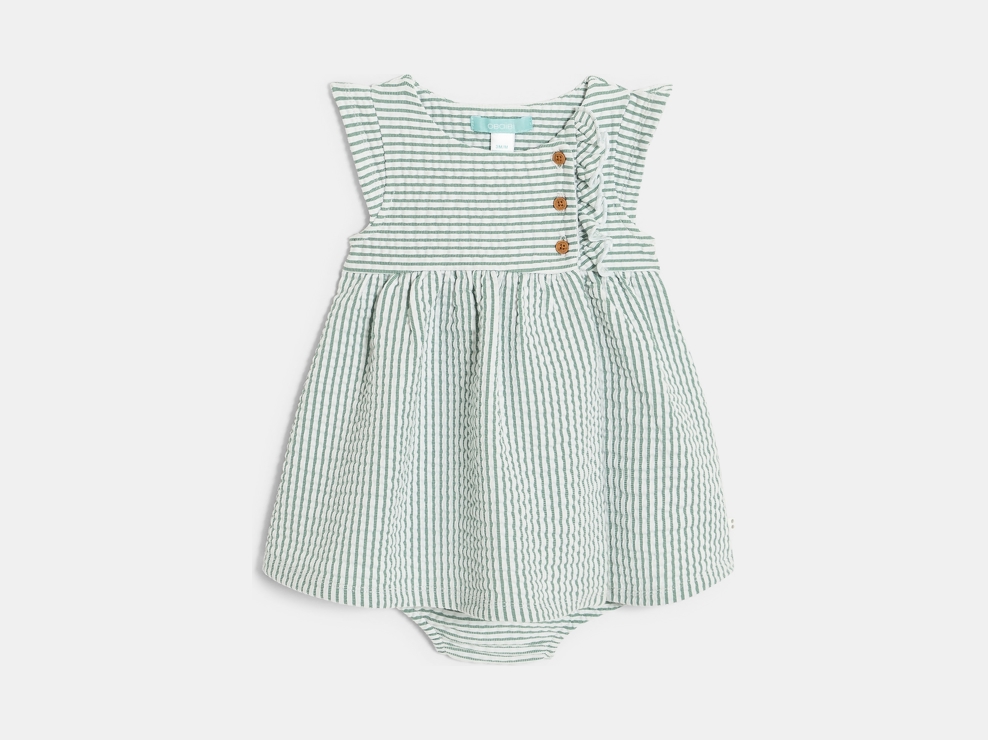 Robe rayée seersucker vert bébé fille 1
