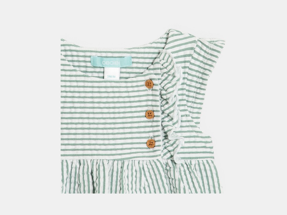 Grünes Seersucker-Kleid gestreift Baby Mädchen 2