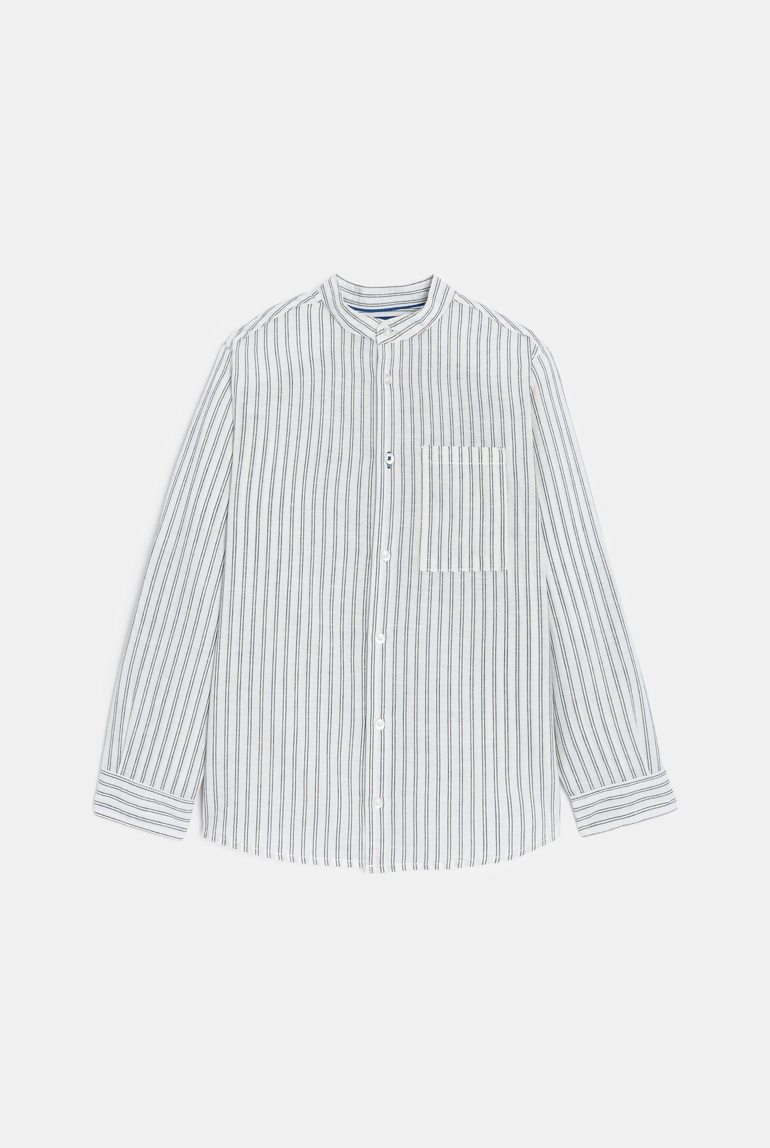 Chemise rayée en lin et coton bleu Garçon 1