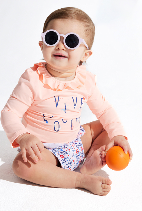T-shirt anti UV col volanté rose bébé fille 1