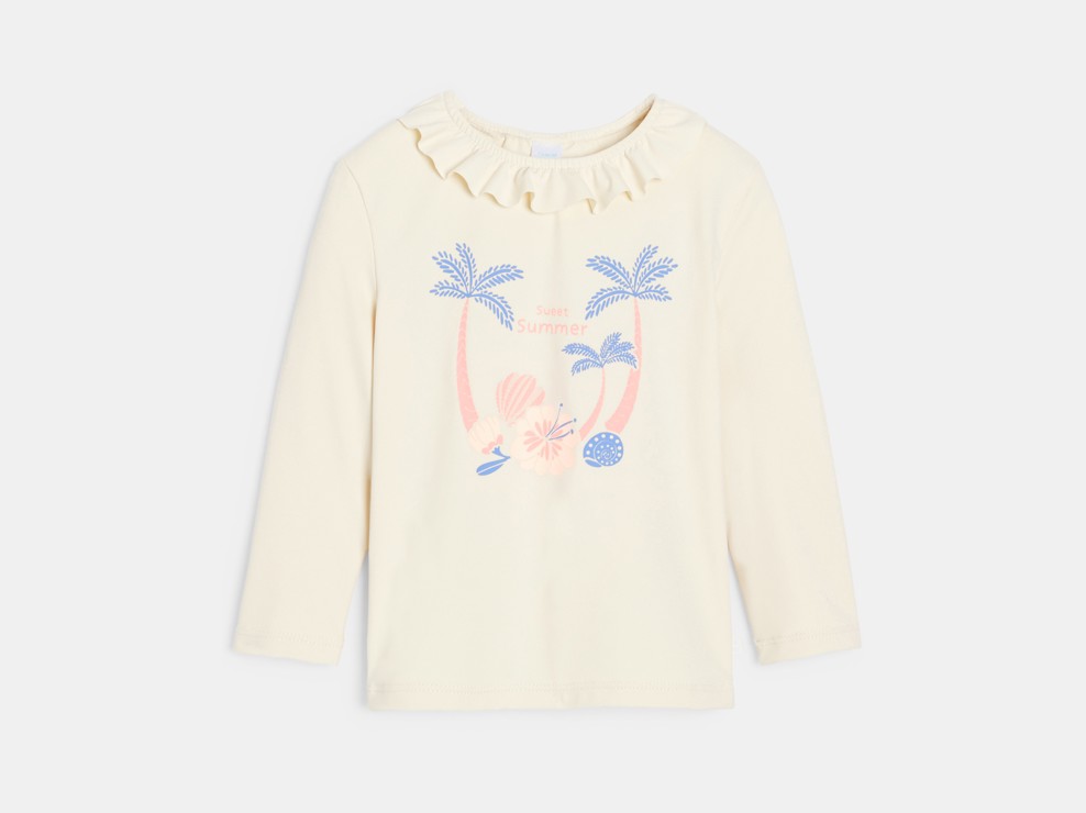 Beige T-shirt met uv-bescherming en ruchekraag voor meisjes 1