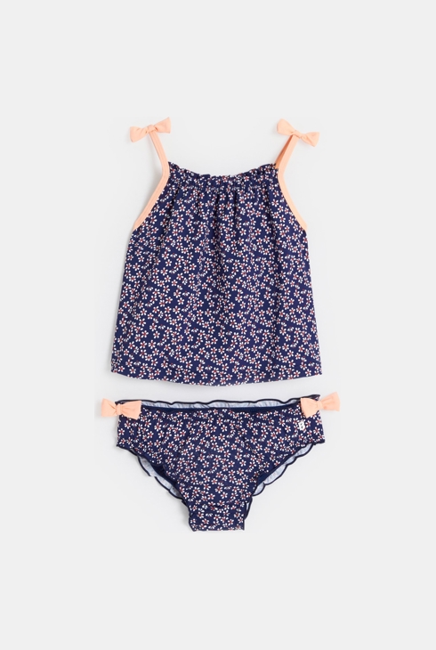 Dekliške modre dvodelne kopalke s cvetličnim potiskom za dojenčke 1