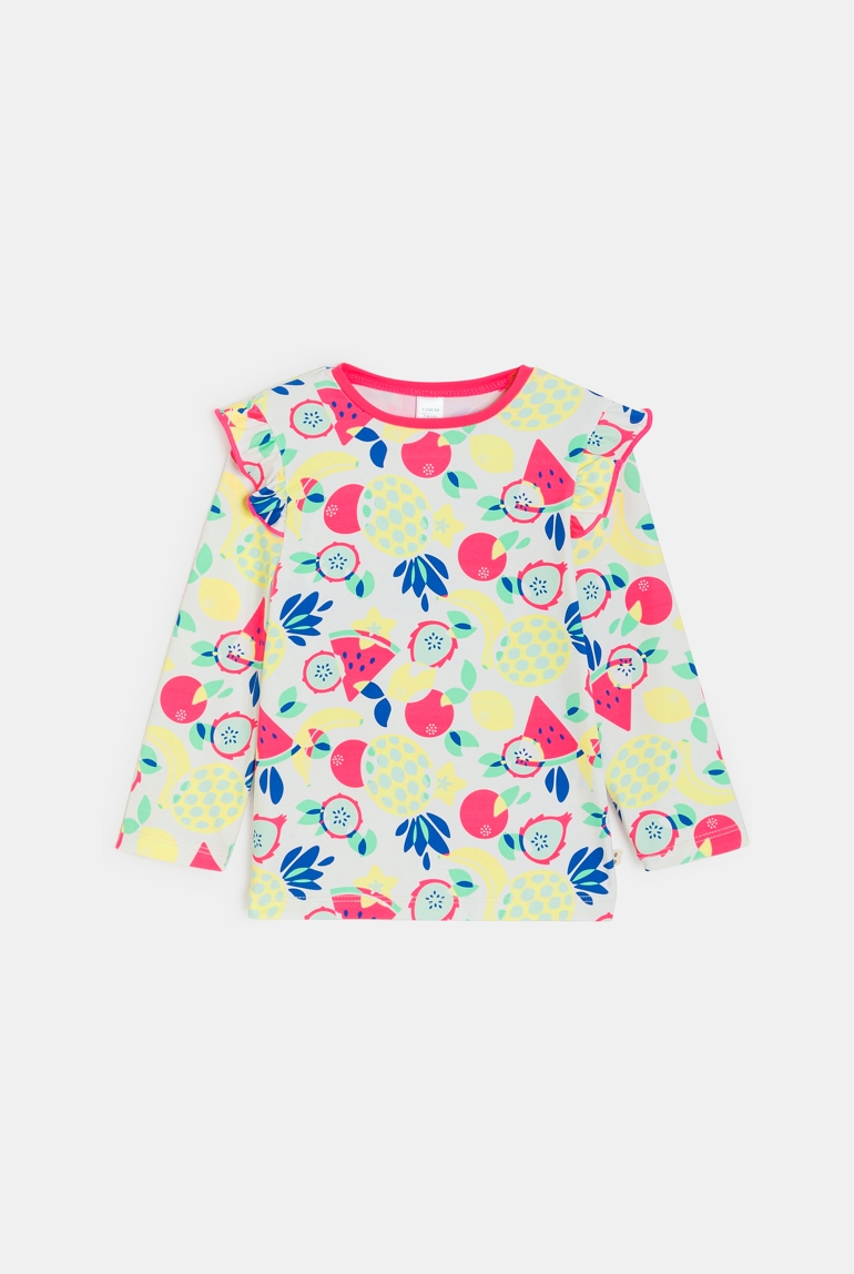 T-shirt anti UV bianca con stampa di frutti neonata 1