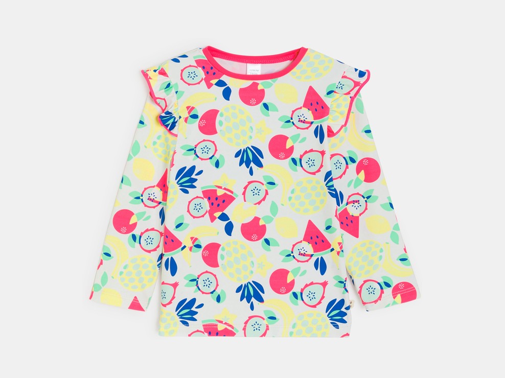 Wit T-shirt met uv-bescherming en vruchtenprint voor babymeisjes 1