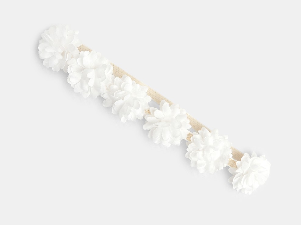 Headband élastique fleuri blanc bébé fille 1