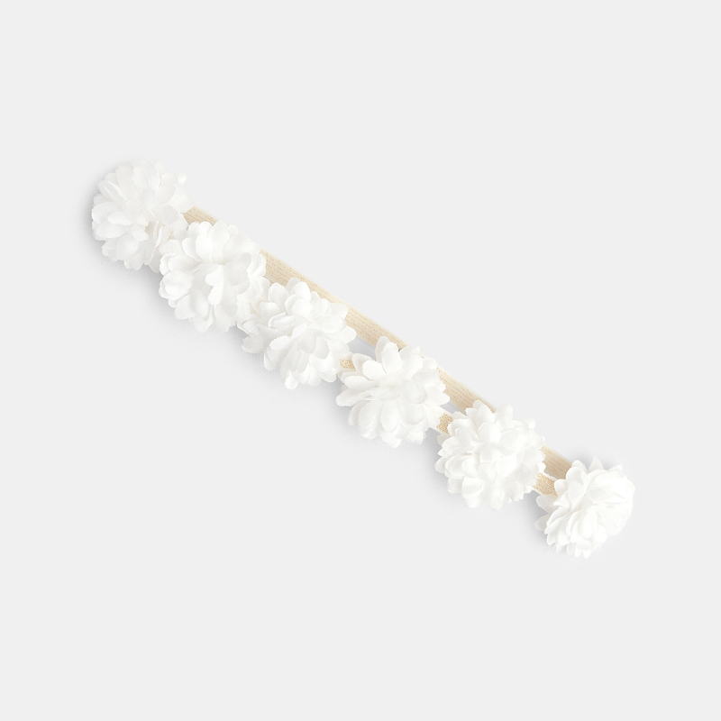 Weißes elastisches Stirnband mit Blumenprint Baby Mädchen