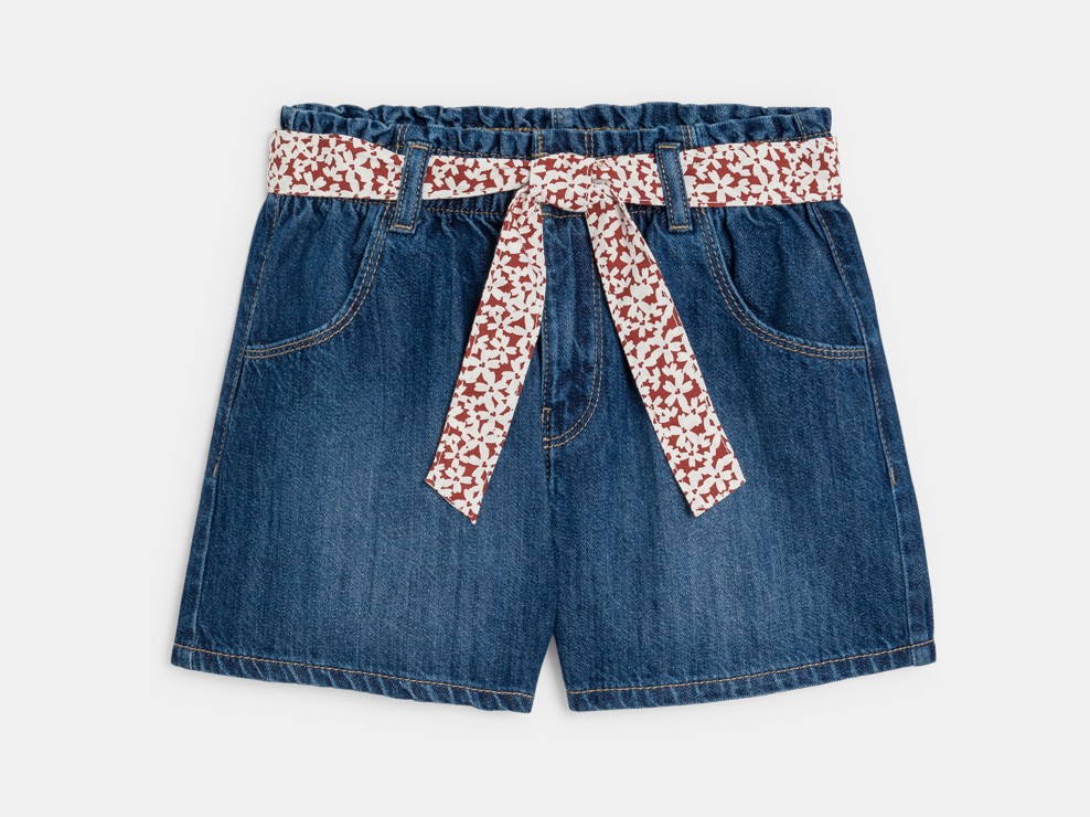 Shorts paperbag blu in jeans per bambina 1