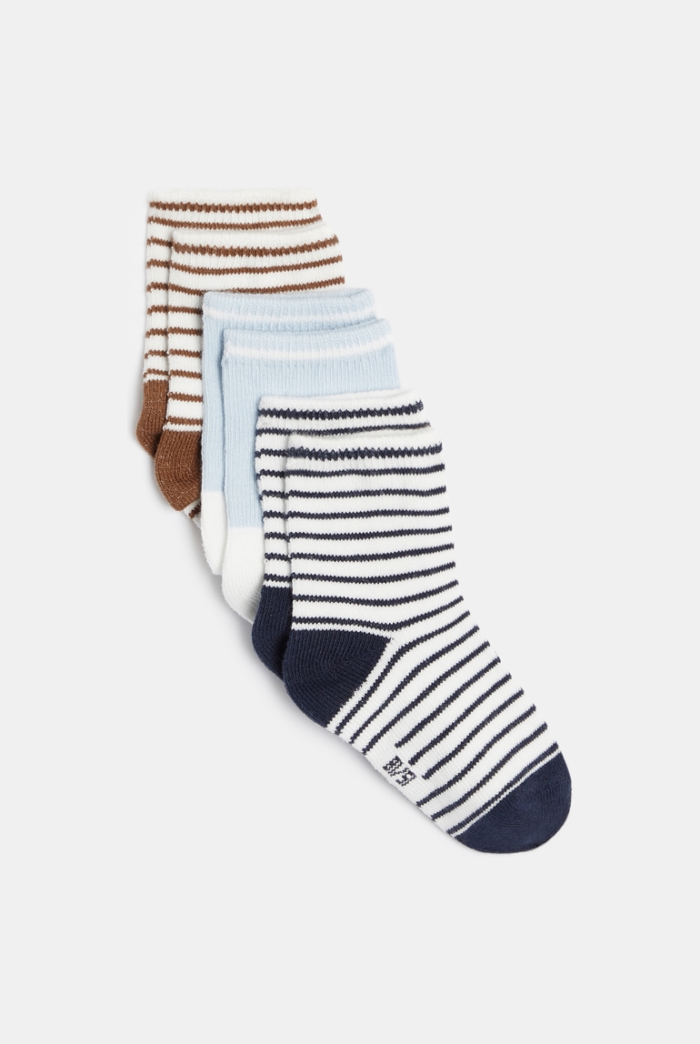 Blaue Babysocken in gestreiftem Jacquard für Jungen (3er Pack) 1