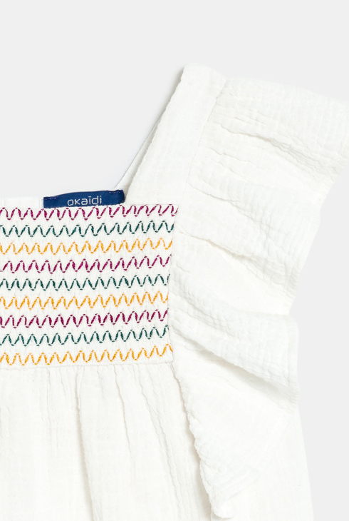 Dekliška nabrana bela bluza iz bombažne tetra tkanine 2
