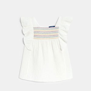 Girl's white smocked cotton gauze blouse 1