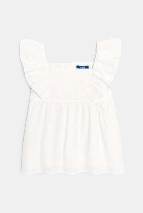 Blouse fleurie unie blanc Fille
