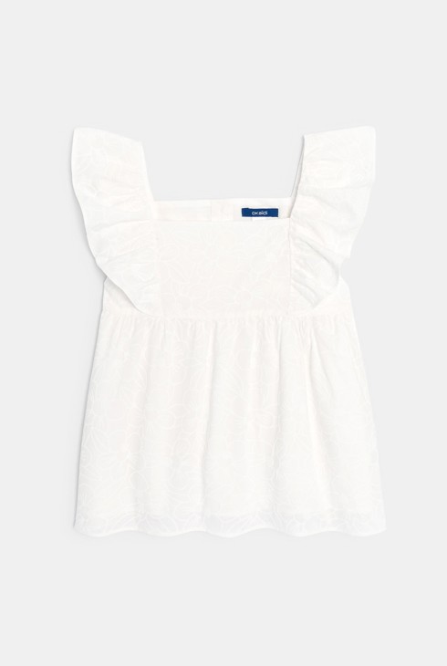 Blouse fleurie unie blanc Fille 2