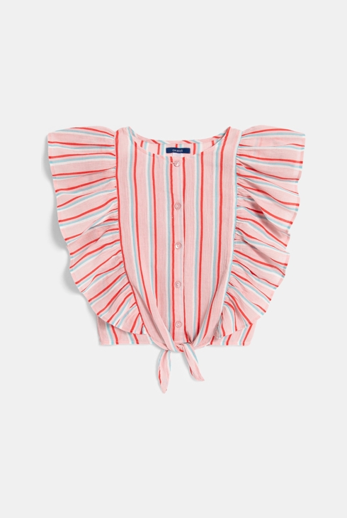 Dekliška črtasta rožnata bluza z volančki 2