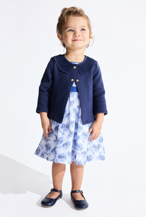 Blauer Cardigan aus Molton mit plissiertem Kragen Baby Mädchen 2