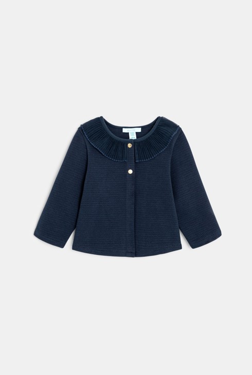 Blauer Cardigan aus Molton mit plissiertem Kragen Baby Mädchen 2