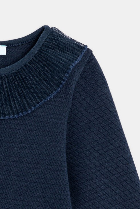 Blauer Cardigan aus Molton mit plissiertem Kragen Baby Mädchen