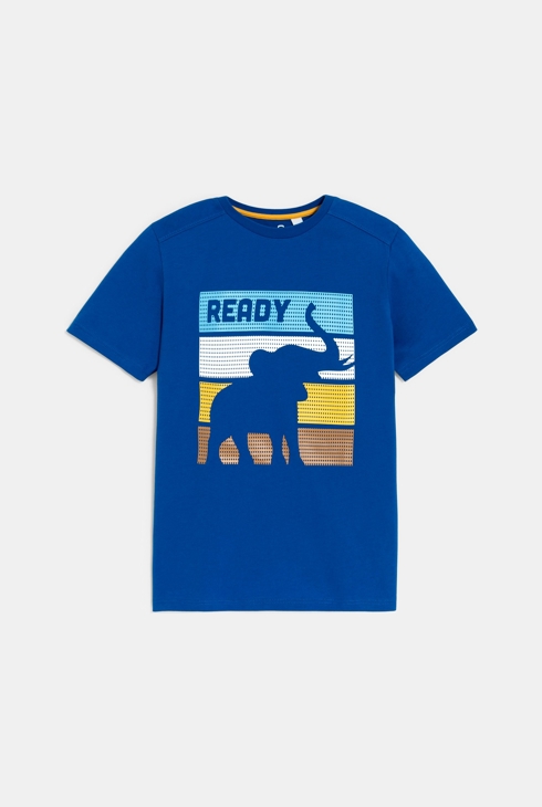 Blaues Kurzarm-T-Shirt mit Schriftzug Jungen