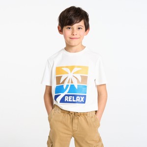 Boy's white slogan T-shirt with short sleeves 1