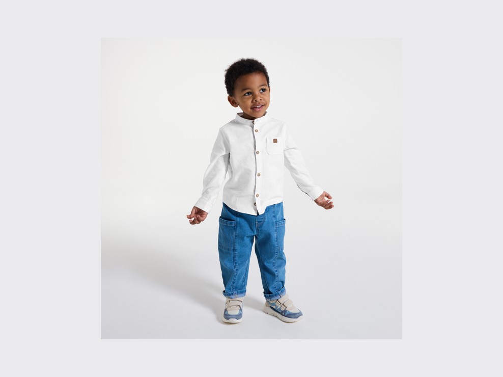 Camicia oxford con collo alla coreana bianca neonato 1