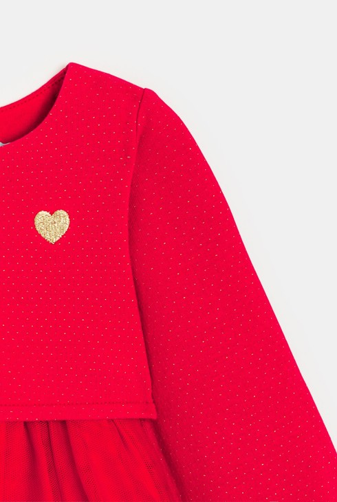 Elegancka sukienka z łączonych materiałów czerwona niemowlę dziewczynka 2
