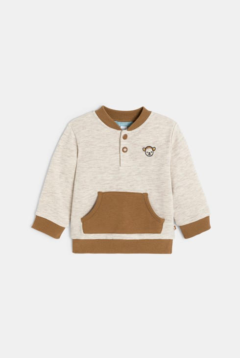 Beiges Fleece-Sweatshirt mit College-Kragen für Jungen 2