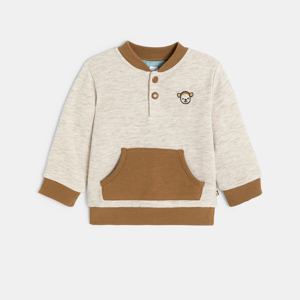 Baby boy's beige fleece sweatshirt with varsity-style collar 1