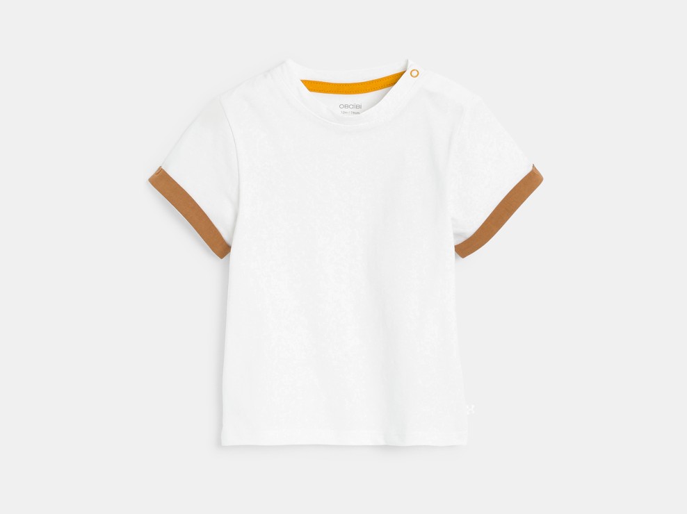 Gestreepte salopette van spijkerstof en geel T-shirt voor babyjongens 2