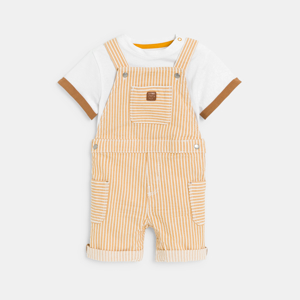 Salopette rayée denim et t-shirt jaune bébé garçon 1