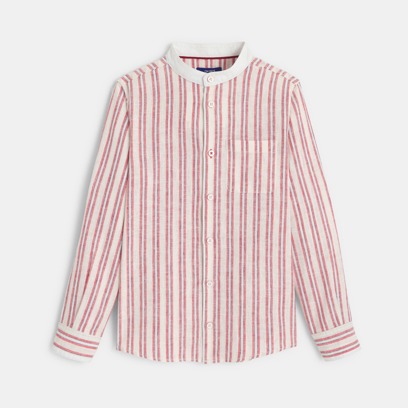 OKAIDI - Chemise rayée en coton et lin rouge Garçon - Garcon,Garcon