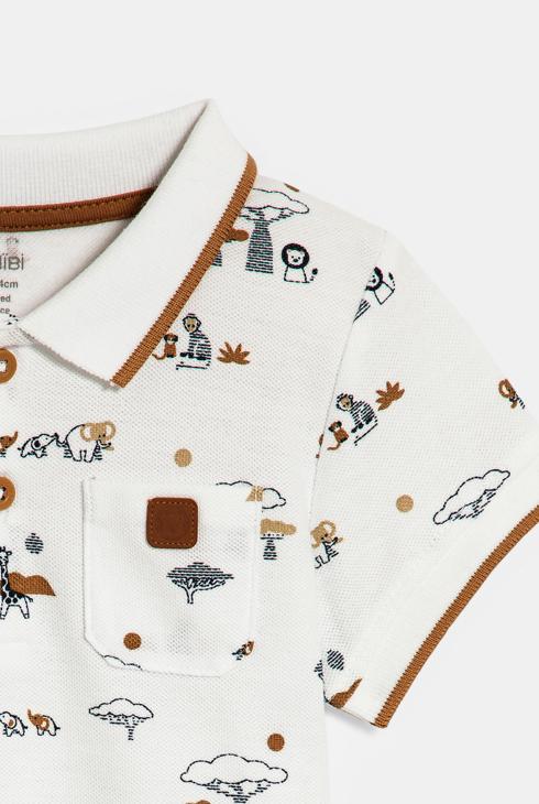Polo maille piquée animaux blanc bébé garçon