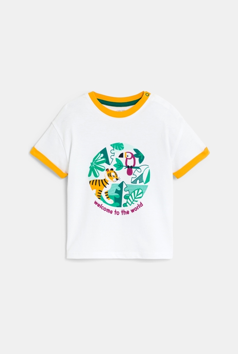 Weißes Baby-T-Shirt mit Tieren für Jungen 1