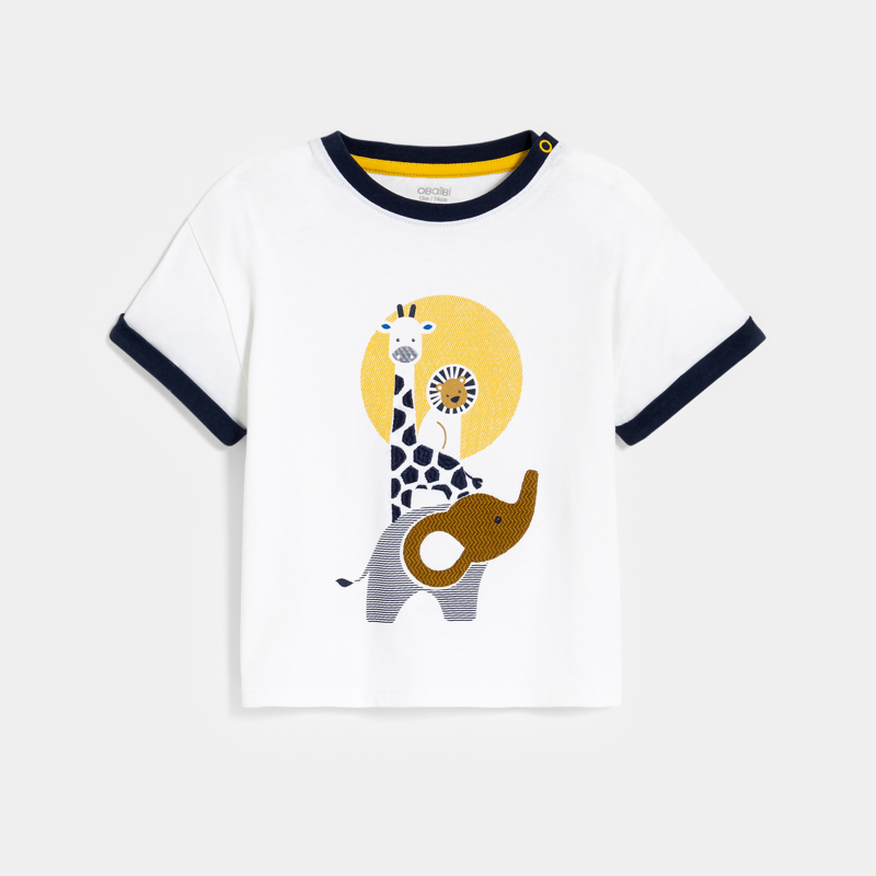 Weißes Baby-T-Shirt mit Tieren für Jungen