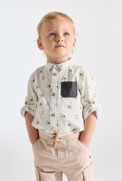 Modulierbares weißes Hemd mit Tiermotiv Kleinkind Junge 2