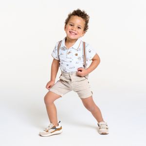 Baby boy's striped brown shorts with braces 1