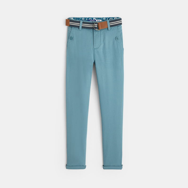 Pantalon chino en coton + ceinture bleu Garçon - 12A