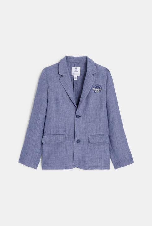 Veste de costume en coton et lin bleu Garçon 1
