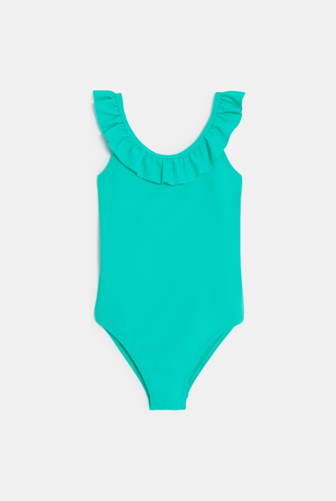 Maillot de bain 1 pièce uni bleu Fille 1