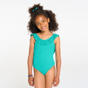 Girl's plain blue 1-piece swimming costume 1