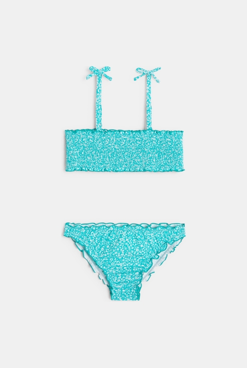 Maillot de bain 2 pièces à smocks bleu Fille 1